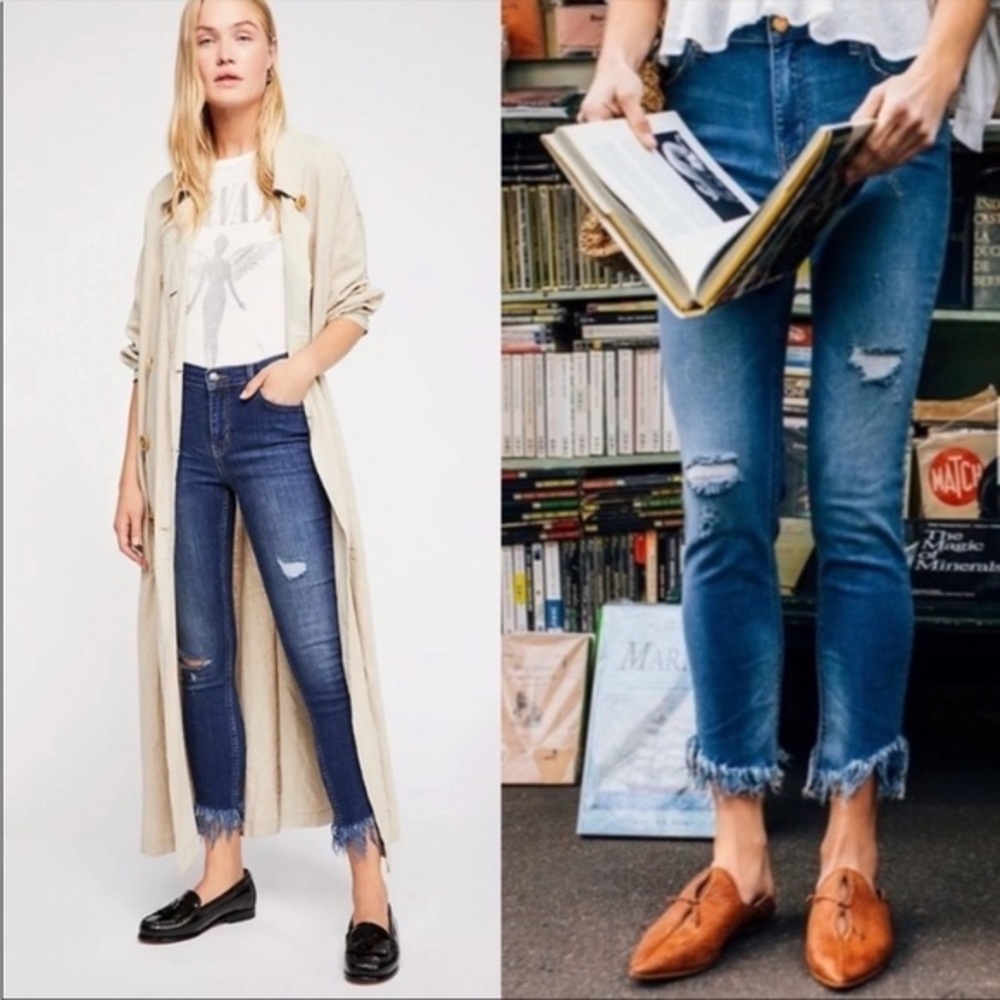 Free People We The Free Great Heights Frayed Distressed Skinny Jeans Sz 26
